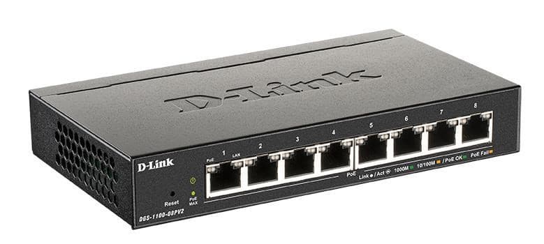 D-Link DGS-1100-08PV2 8-port Gigabit Smart Managed PoE switch, PoE budget 64W, fanless 1