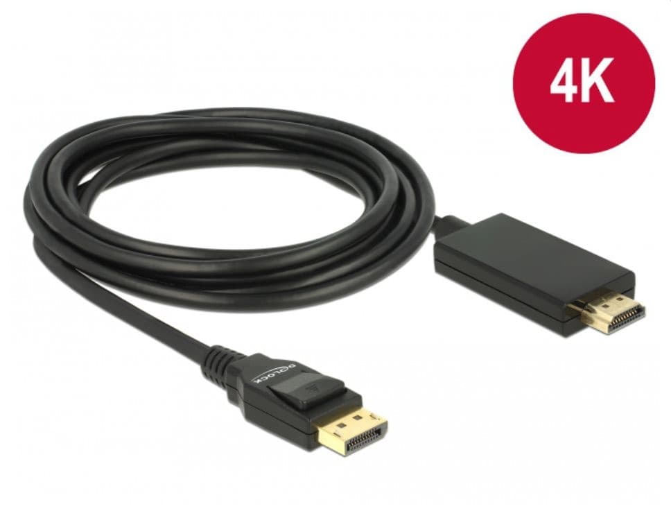 Delock Kábel Displayport 1.2 samec > High Speed HDMI-A samec pasívny 4K 3 m čierny 1