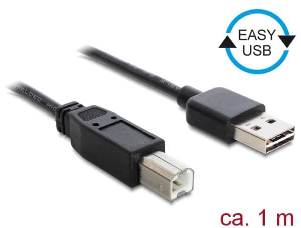 Delock Kábel EASY-USB 2.0 Typ-A samec > USB 2.0 Typ-B samec 1 m čierny