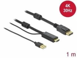 Delock Kábel HDMI na DisplayPort 4K 30 Hz 1 m 1