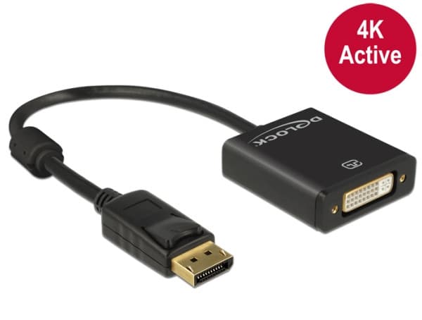 Delock adaptér Displayport 1.2 samec > DVI samica 4K aktívny čierny 1