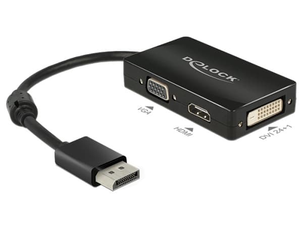 Delock Adaptér Displayport 1.1 samec > VGA / HDMI / DVI samica pasívny čierny 1