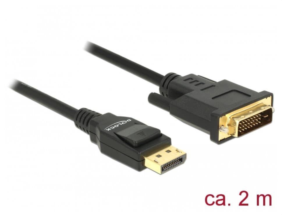 Delock Kábel DisplayPort 1.2 samec > DVI 24+1 samec pasívny 4K 30 Hz 2 m čierny 1