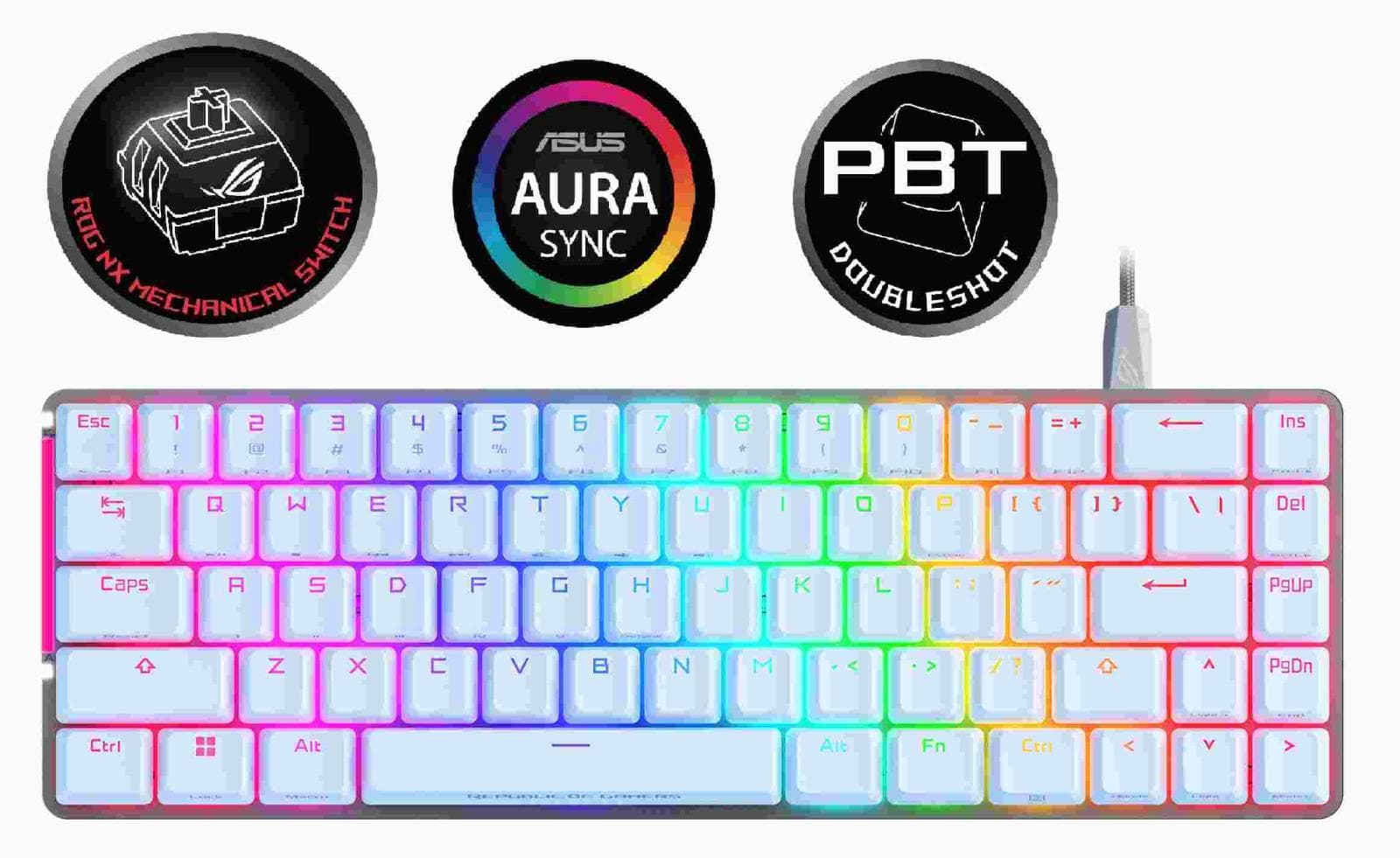 ASUS klávesnica ROG FALCHION ACE Moonlight White, mechanická, USB, US, biela 1