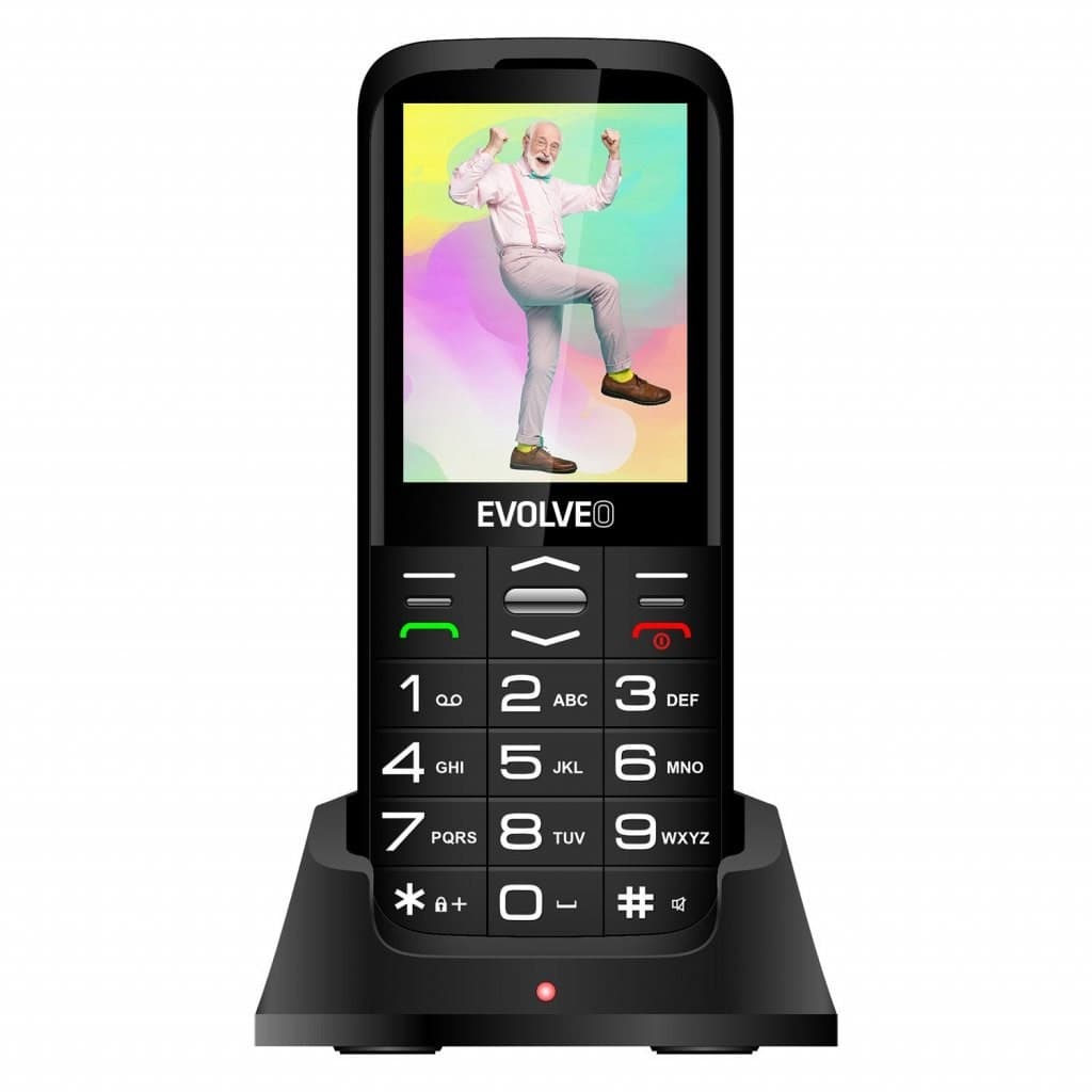 EVOLVEO EasyPhone XO, mobilný telefón pre seniorov s nabíjacím stojanom, čierna