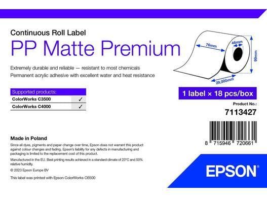 PP Matte Label Premium, Cont. Roll, 76mm x 29mm 1