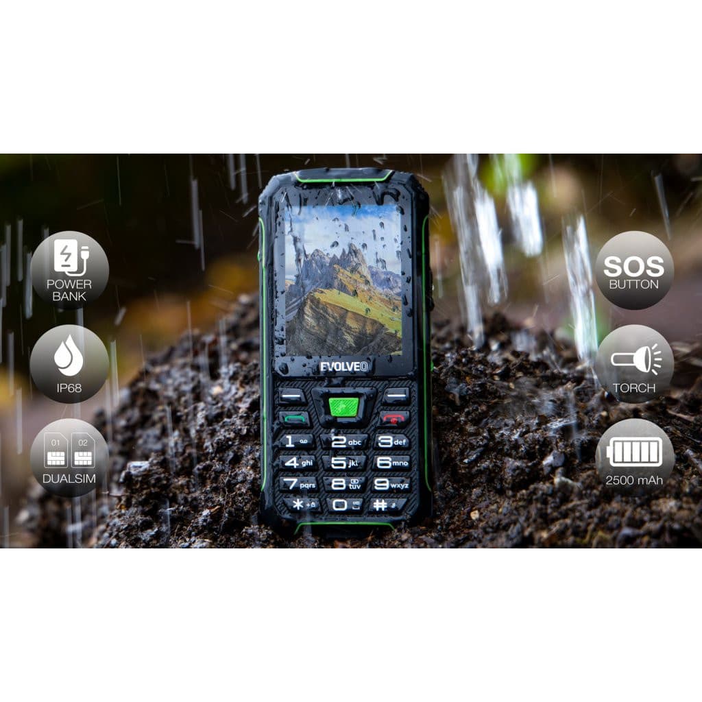 EVOLVEO StrongPhone W4, vodotesný odolný Dual SIM telefón, čierno-zelená