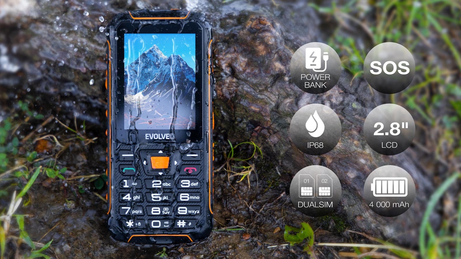 EVOLVEO StrongPhone Z6, vodotesný odolný Dual SIM telefón, čierno-oranžová 1