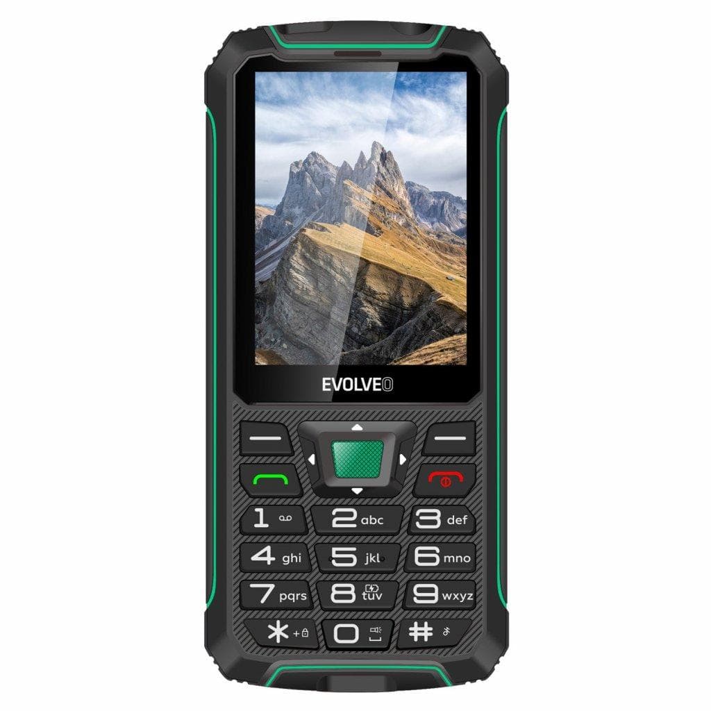 EVOLVEO StrongPhone W4, IP68 odolný Dual SIM telefón, 2,8" LCD, 2500mAh, Powerbanka, čierno-zelený