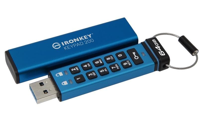 Kingston IronKey Keypad 200/64GB/USB 3.2/USB-A/Modrá 1