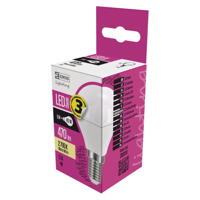 EMOS LED ŽIAROVKA CLASSIC MINI GL 6W (40W) 470lm E14 WW 1