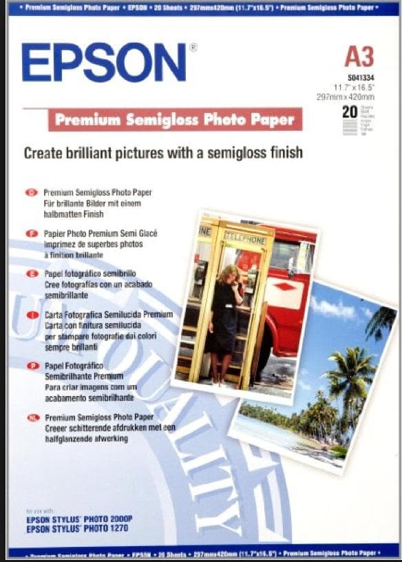 EPSON A3, Premium Semigloss Photo Paper (20 hárkov)