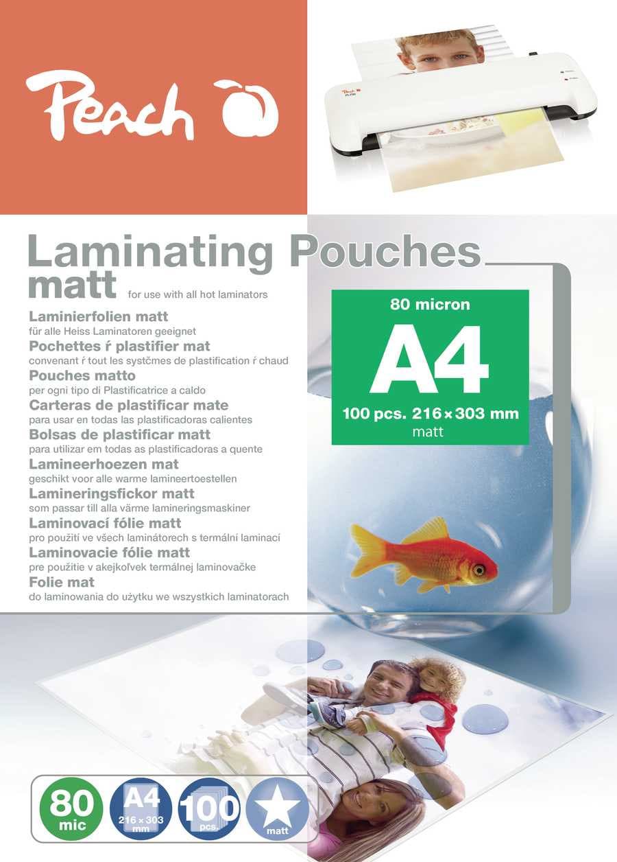 PEACH laminovacia fólia A4 (216x303mm), 80mic, matt, 100ks