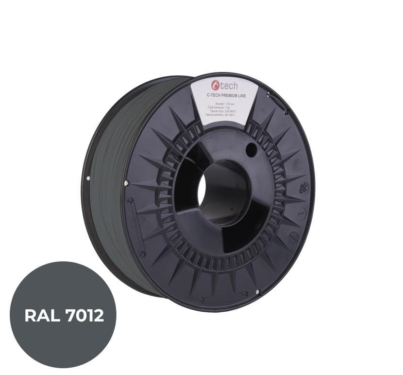 C-TECH tlačová struna PREMIUM LINE ( filament ) , ABS, čadičová šedá, RAL7012, 1,75mm, 1kg
