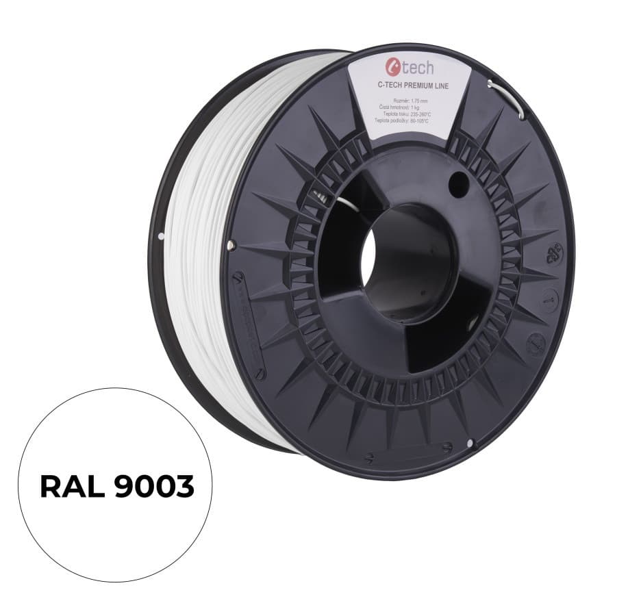 C-TECH tlačová struna PREMIUM LINE ( filament ) , ABS, dopravná biela, 1,75mm, 1kg