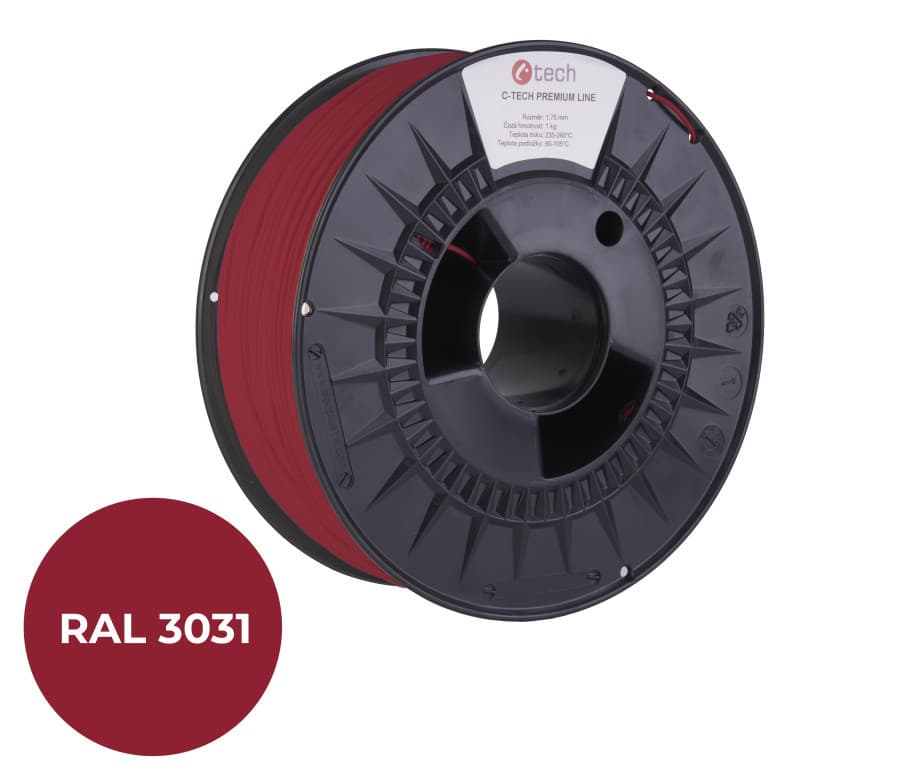 C-TECH tlačová struna PREMIUM LINE ( filament ) , ABS, orientálna červená, RAL3031, 1,75mm, 1kg 1
