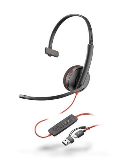 Poly Blackwire 3210 náhlavná súprava, USB-C/A adaptér, mono