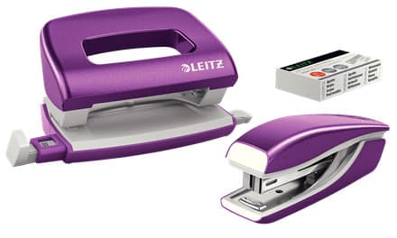 LEITZ Set mini zošívačky a dierovačky WOW, purpurová