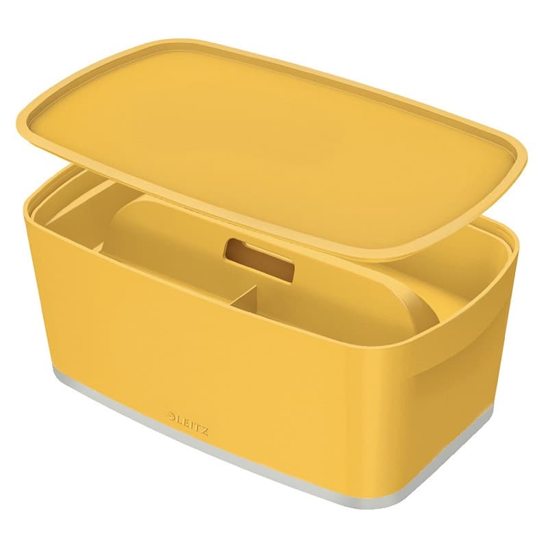 LEITZ Úložný box s vekom MyBox Cosy + Organizér s držadlom, veľkosť S, teplá žltá 1