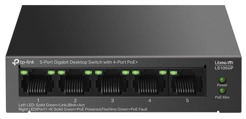 TP-Link LS105GP Switch 1x GLAN, 4x GLAN s PoE+, 65W
