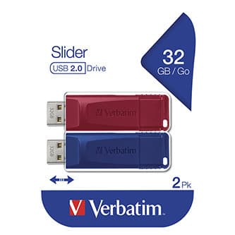 Verbatim USB flash disk, USB 2.0, 32GB, Slider, červený, modrý, 49327, USB A, s výsuvným konektorom, 2 ks 1