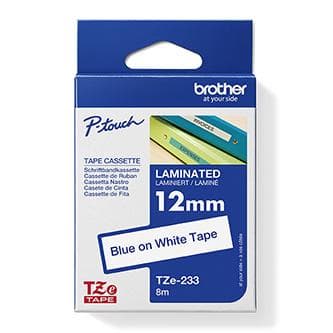 Brother originál páska do tlačiarne štítkov, Brother, TZE-233, modrý tlač/biely podklad, laminovaná, 8m, 12mm
