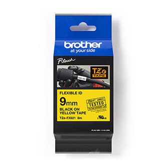 Brother originál páska do tlačiarne štítkov, Brother, TZEFX621, černý tlač/žltý podklad, laminovaná, 8m, 9mm, flexibilná