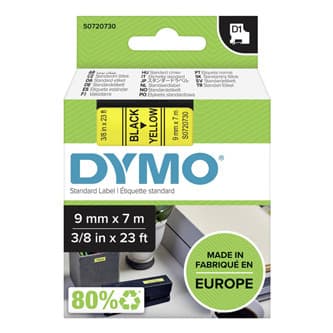 Dymo originálna páska do tlačiarne štítkov, Dymo, 40918, S0720730, čierna tlač/žltý podklad, 7m, 9mm, D1 1