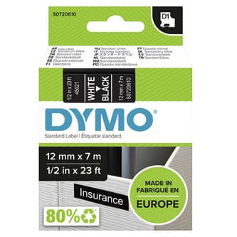 Dymo originál páska do tlačiarne štítkov, Dymo, 45021, S0720610, biely tisk/černý podklad, 7m, 12mm, D1 1