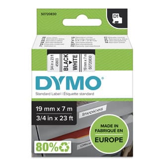 Dymo originál páska do tlačiarne štítkov, Dymo, 45803, S0720830, černý tlač/biely podklad, 7m, 19mm, D1 1
