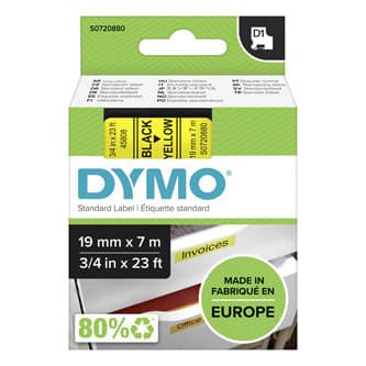Dymo originál páska do tlačiarne štítkov, Dymo, 45808, S0720880, černý tlač/žltý podklad, 7m, 19mm, D1 1
