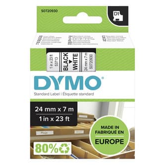 Dymo originál páska do tlačiarne štítkov, Dymo, 53713, S0720930, černý tlač/biely podklad, 7m, 24mm, D1