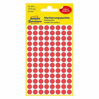 Avery Zweckform etikety 8mm, červené, 104 etiket, značkovacie, balené po 4 ks, 3010, pre ručný popis