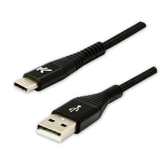 Logo USB kábel (2.0), USB A samec - USB C samec, 1m, 480 Mb/s, 5V/3A, černý, box, nylonové opletenie, hliníkový kryt konektora, D 1