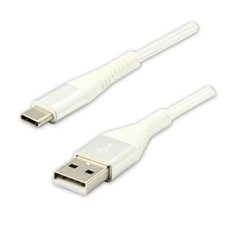 Logo USB kábel (2.0), USB A samec - USB C samec, 2m, 480 Mb/s, 5V/3A, biely, box, nylonové opletenie, hliníkový kryt konektora, DO 1