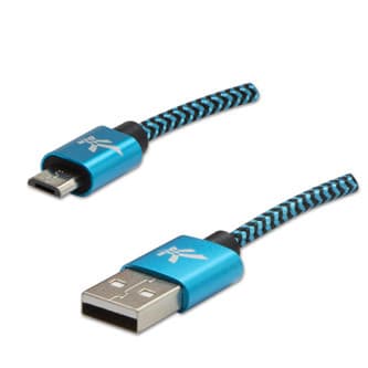 Logo USB kábel (2.0), USB A samec - microUSB samec, 1m, 480 Mb/s, 5V/2A, modrý, box, nylonové opletenie, hliníkový kryt konektora, 1
