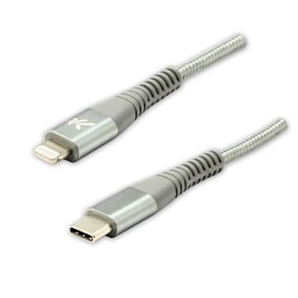 Logo USB kábel (2.0), USB C samec - Apple Lightning samec, 1m, MFi certifikácia, 5V/3A, strieborný, box, nylonové opletenie, hliní 1