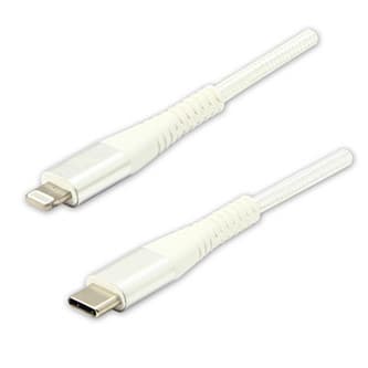 Logo USB kábel (2.0), USB C samec - Apple Lightning samec, 2m, MFi certifikácia, 5V/3A, biely, box, nylonové opletenie, hliníkový 1