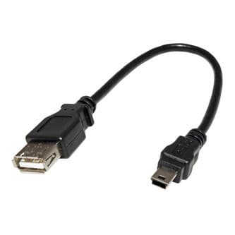 USB kábel (2.0), miniUSB samec - USB A samica, 0.2m, čierny, DOPRADE