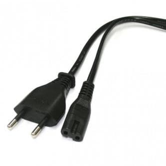 Sieťový kábel 230V napájací, CEE7/16 (eurozástrčka) - C7, 2m, VDE approved, čierny, Logo, 2-pinová koncovka, DOPREDAJ 1