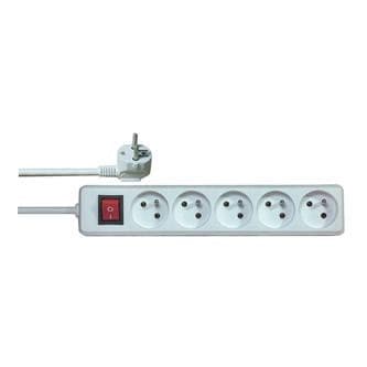 Síťový kabel 230V predlžovací, CEE7 (vidlica) - zásuvka 5x, 5m, VDE approved, biely, s vypínačom, DOPRODEJ