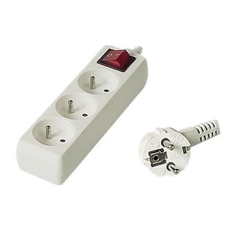 Síťový kabel 230V predlžovací, CEE7 (vidlica) - zásuvka 3x, 7m, biela, s vypínačom