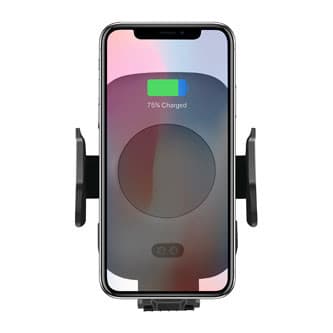 Držiak na mobil do auta, s bezdrôtovým nabíjaním, motorické uchytenie, senzor pohybu, Qi, čierna 1