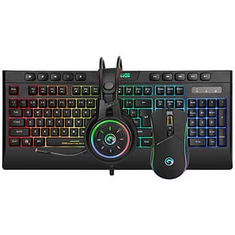 Marvo CM305 RGB sada klávesnica káblová (USB) US, čierna s hernou myšou a sluchátkami, herná, membránová typ RGB podsvietená
