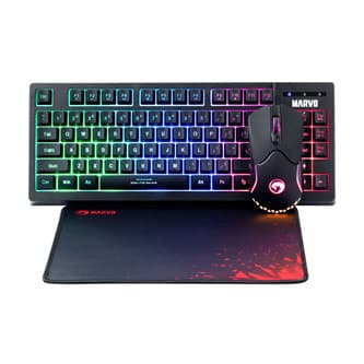 Marvo CM310 EN RGB sada klávesnica káblová (USB) US, čierna s hernou myšou a podložkou, herná, membránová typ podsvietená