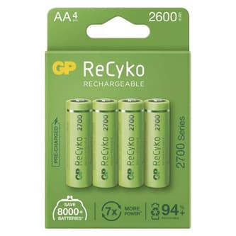Nabíjacia batéria, AA (HR6), 1.2V, 2600 mAh, GP, papierová krabička, 4-pack, ReCyko 1