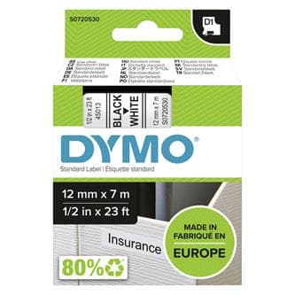 Dymo originál páska do tlačiarne štítkov, Dymo, 45013, S0720530, černý tlač/biely podklad, 7m, 12mm, D1