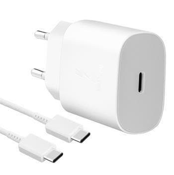 Samsung sieťová nabíjačka EP-TA800EWE + kábel EP-DA905BWE USB-C, 25W, biela, (bulk) 1