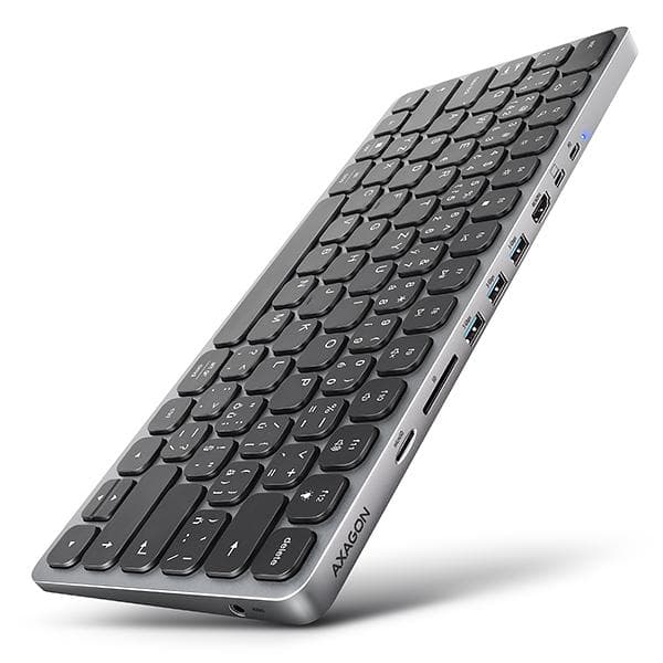 AXAGON HMC-KB-CS, USB 5Gbps húb s klávesnicou CZ/SK, HDMI 4K/60Hz, 3x USB-A, SD/mSD, audio, PD 100W, kábel USB-C 60cm