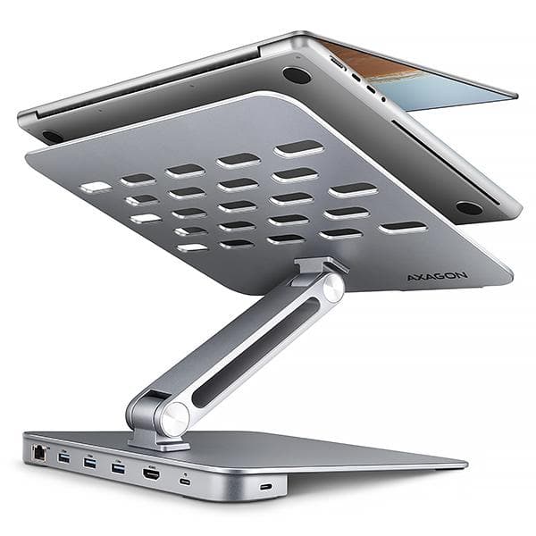 AXAGON HMC-STND, stojan pre 10"-17" notebooky, USB 5Gbps húb, 3x USB-A, HDMI 4k/60Hz, RJ-45, PD 100W, kábel USB-C 60cm